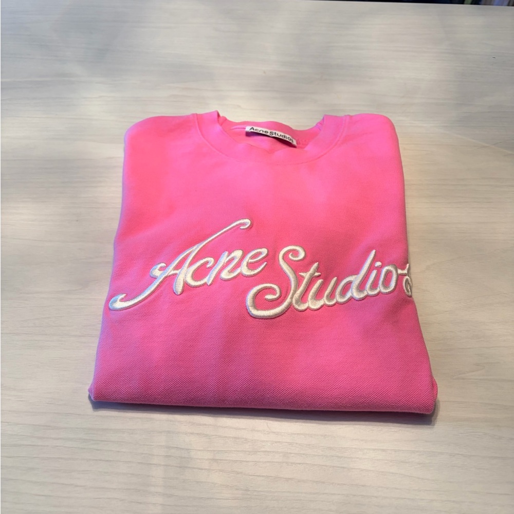 Acne Studios Pink Logo Embroidered Pique Long Sleeve Jersey T-Shirt